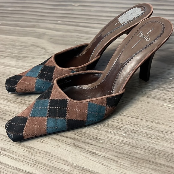 PAOLO PATCHWORK  LEATHER CLOSED TOE SLIDE HEELS VINTAGE SIZE 7 - Picture 16 of 16